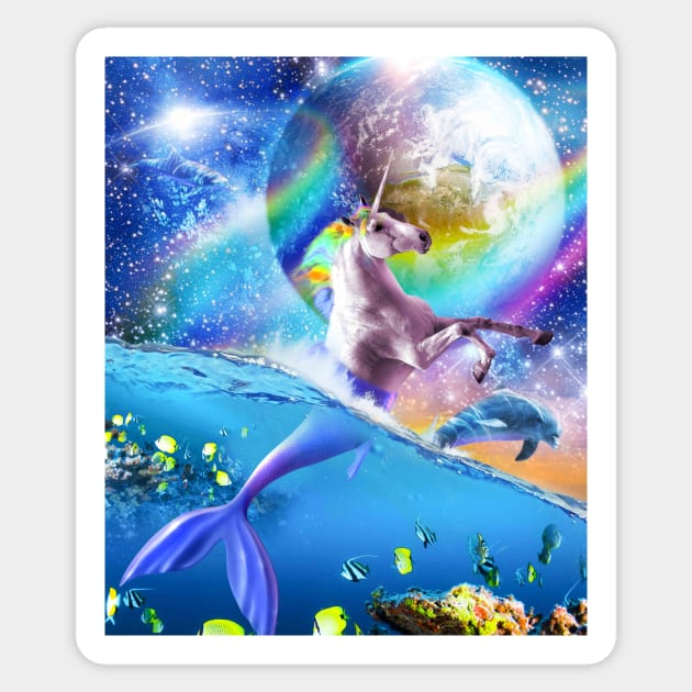 Rainbow Space Mermaid Unicorn, Mermicorn, Dolphin Sticker by Random Galaxy